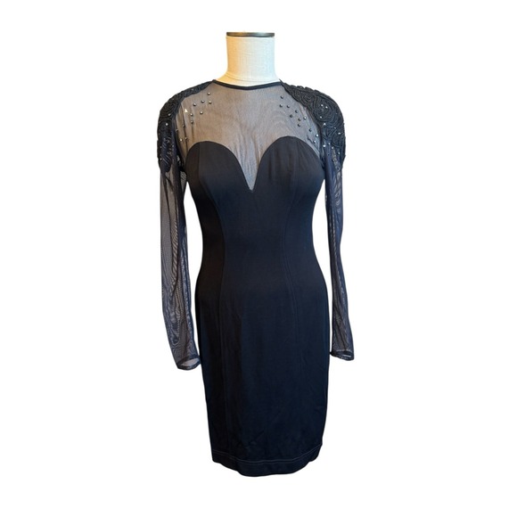 Vintage Lillie Rubin Little Black Dress Semi Sheer‎ Bodycon Medium 90s - Picture 1 of 4